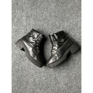 Womens Leather Harley-Davidson Black Lace-Up Platform Boots, Size US 8
